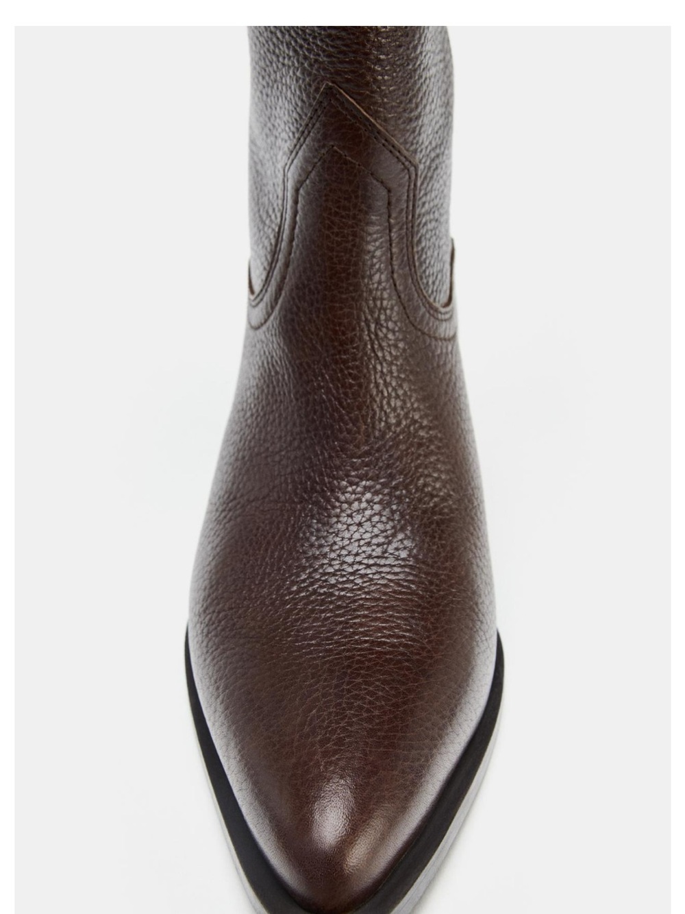 Zara Dark Brown Leather Knee-High Western-Style Boots - Picture 5 of 6